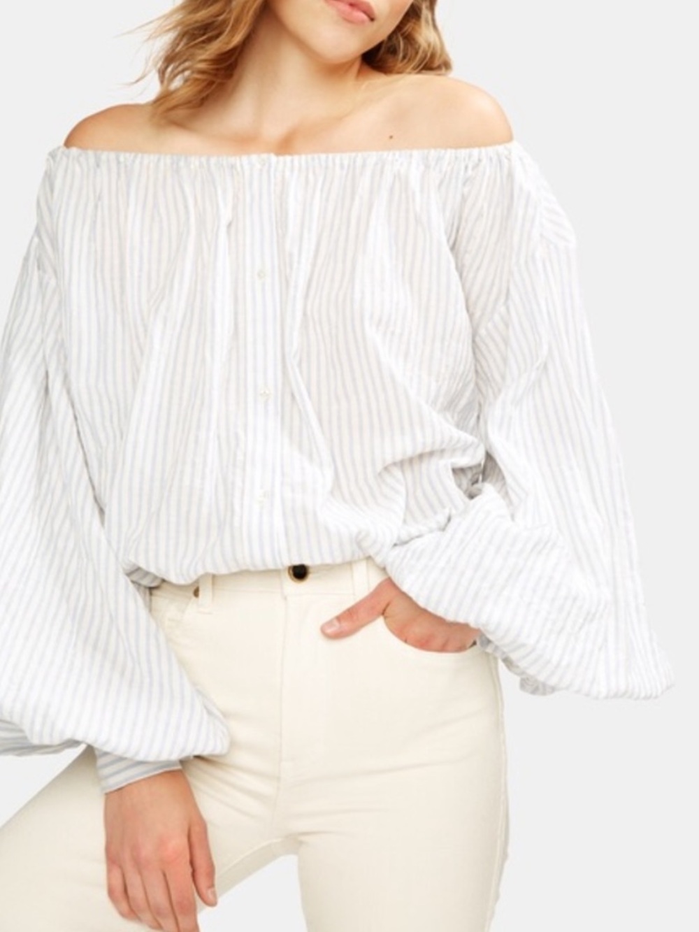Nili Lotan Roxie Off-Shoulder Striped Peasant Blouse